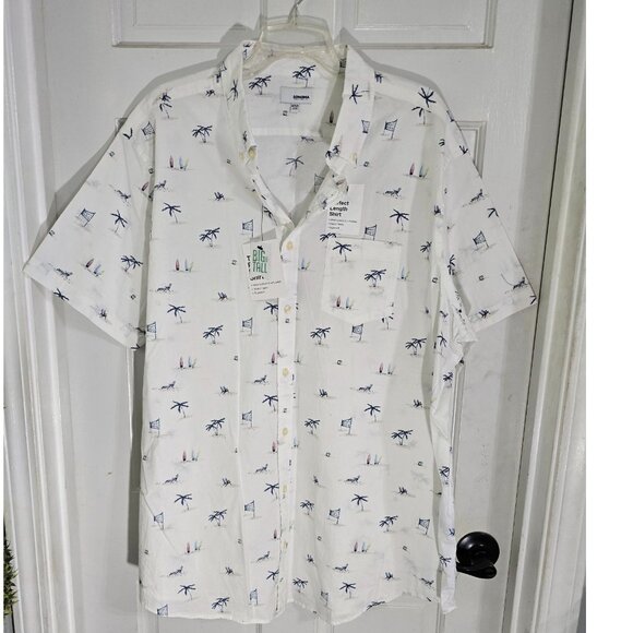 Big & Tall Sonoma White Beach‎ Print Cotton Blend Button-Down Shirt 2XB - Picture 3 of 12
